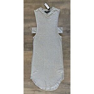 Romeo Juliet women’s size medium grey striped cut out crew neck sleeveless dress
